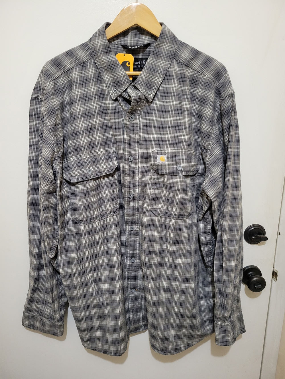 Carhartt Mens Rugged Flex Gray Plaid Long-Sleeve Button Shirt - Relaxed Fit NWT